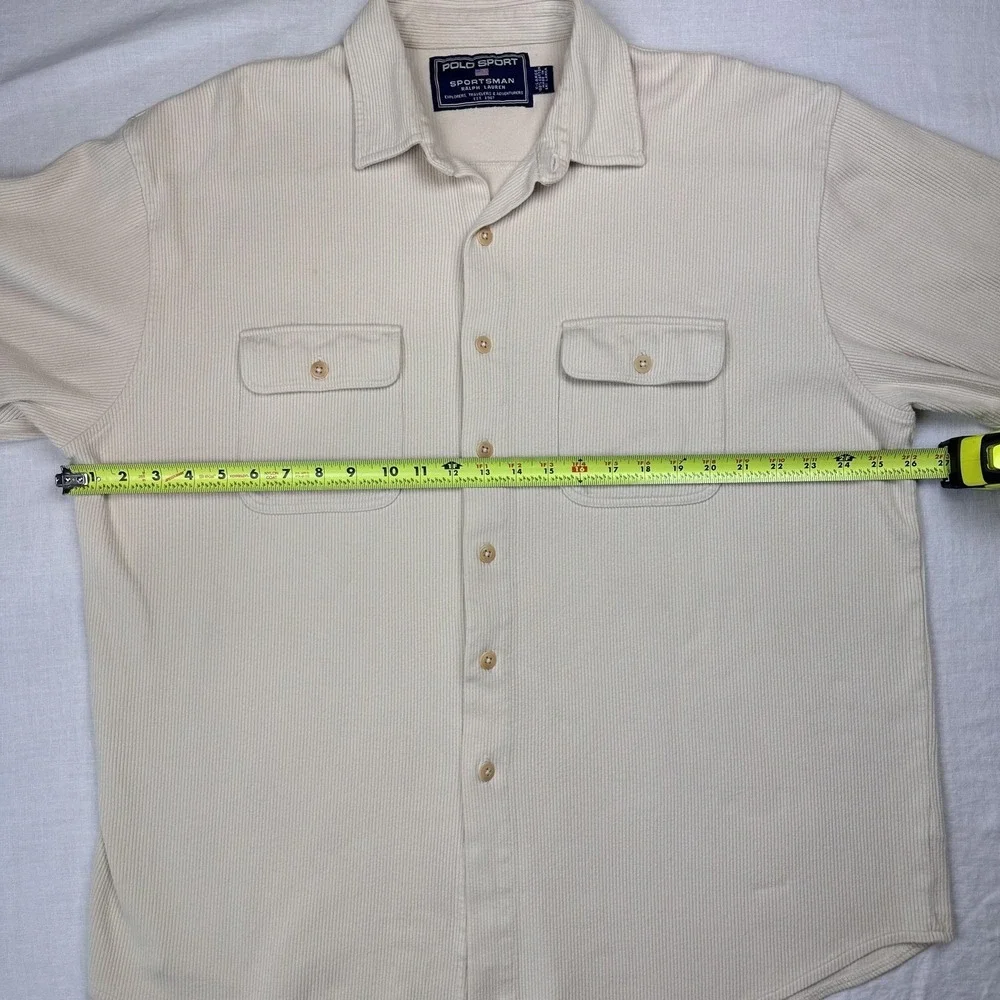 Polo Sport Ralph Lauren Shirt Men XL Ribbed Cotton Button‎ Up Pocket 90s Y2K